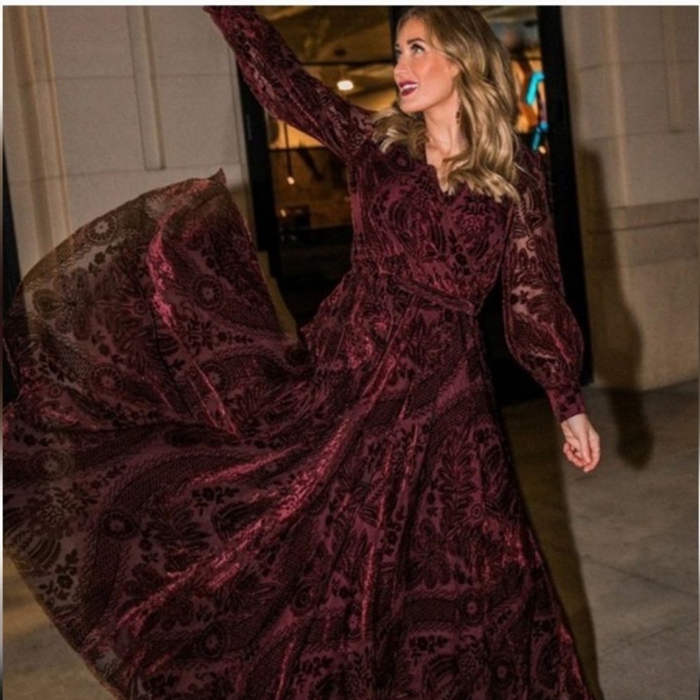 Ivy City Co Burgundy Sasha Maxi Dress burnout